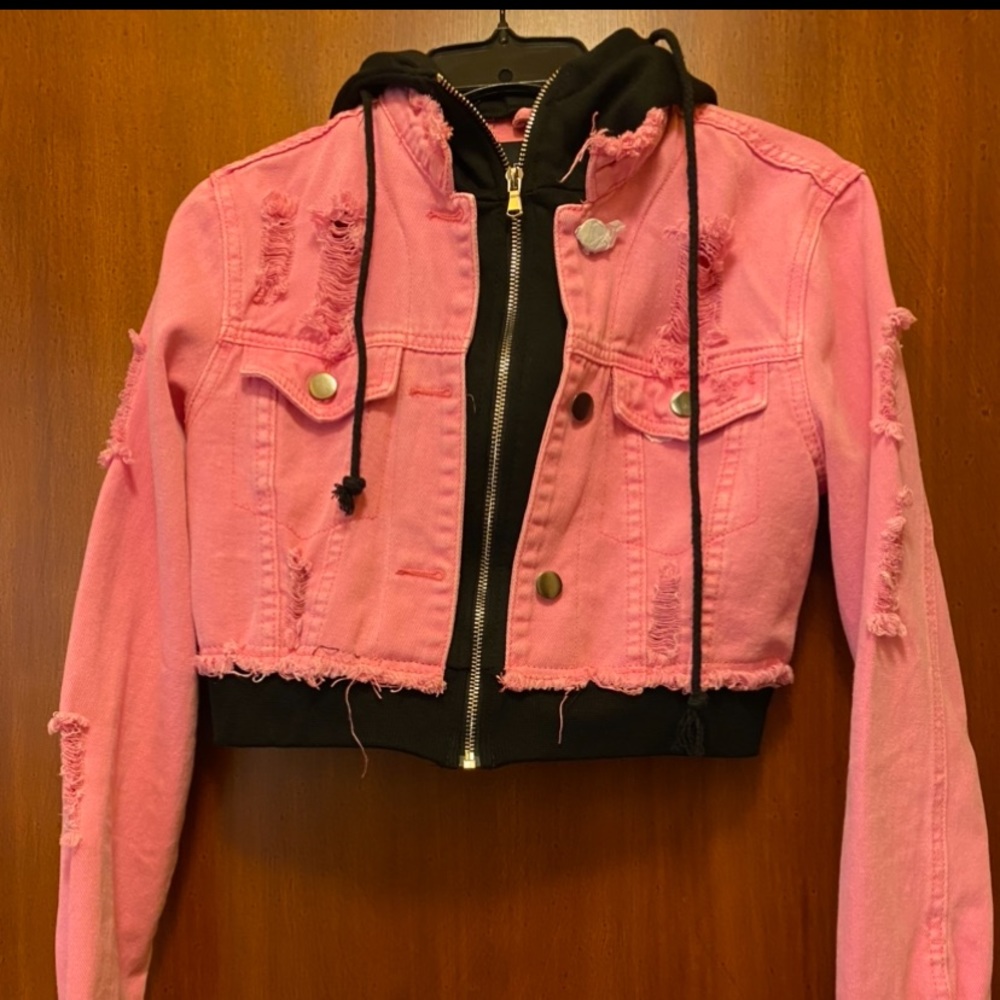 Pink Distressed Denim Jacket